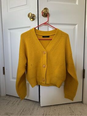 Deluc Mustard Yellow V-Neck Chunky Button Cardigan